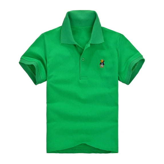 Kids School Uniform Polos Girls Cotton Collared Dog Embroidered Shirts Boys Cute Going Out Golf Tops Green, 5T