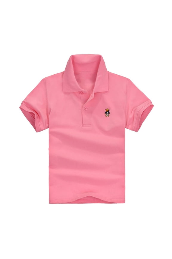 Kids School Uniform Polos Girls Cotton Collared Dog Embroidered Shirts Boys Cute Going Out Golf Tops Pink, 3T