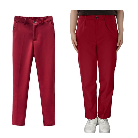 Kids School Uniforms Boys Dress Pants Adjustable Waist Straight Pants with Pockets Boys Red Pants Back To School Clothes Size 9-10 Years