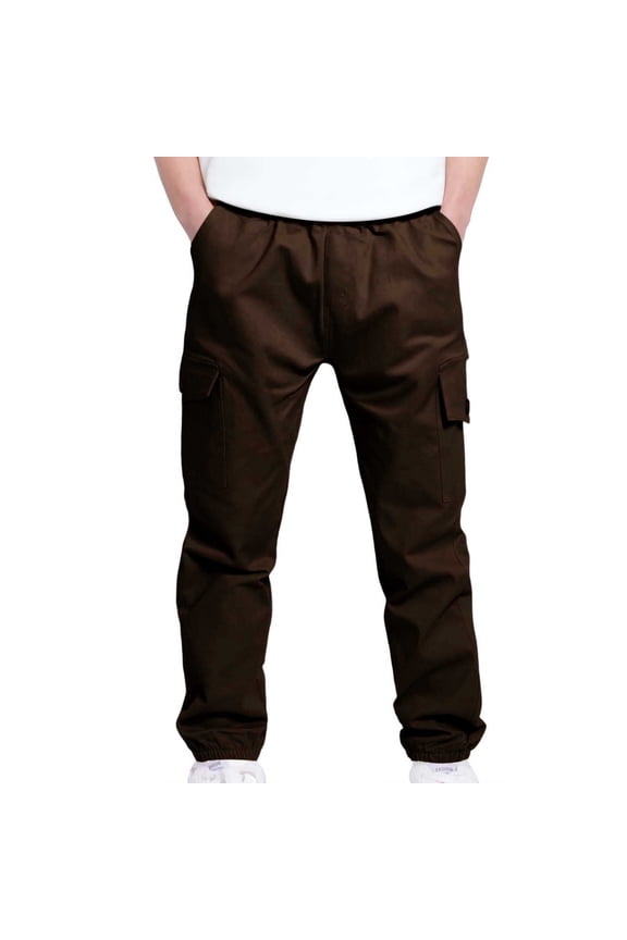 Kids School Uniforms Boys Pants New Boys and Children Sports Cargo Pants Stretch Elastic Waist School Kids Twill Joggers Style B-13 Brown 4 Years