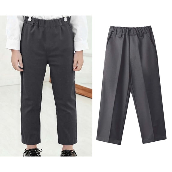 Kids School Uniforms for Girls Dress Pants Elastic High Waist Straight Pants with Pockets Grey Girls Uniform Pants Back To School Straight Fit Pants for Kidss 8-9 Years