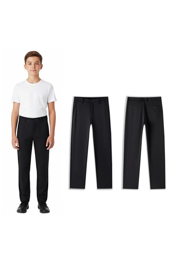 Kids School Uniforms for Boys Dress Pants High Stretchy Straight Pants with Pockets Black Pants for Girls Back To School Clothes Size 6-7 Years