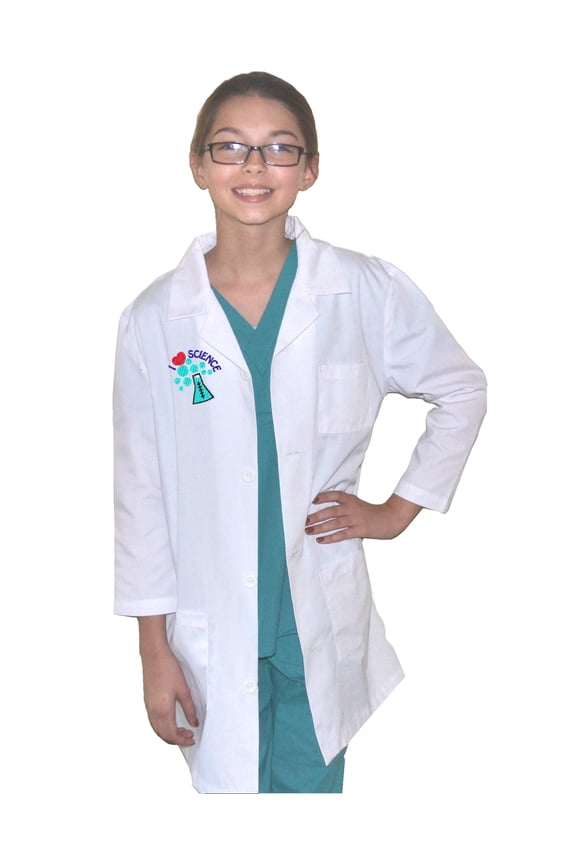 Kids Science Lab Coat with I Love Science Design, Size 8/10