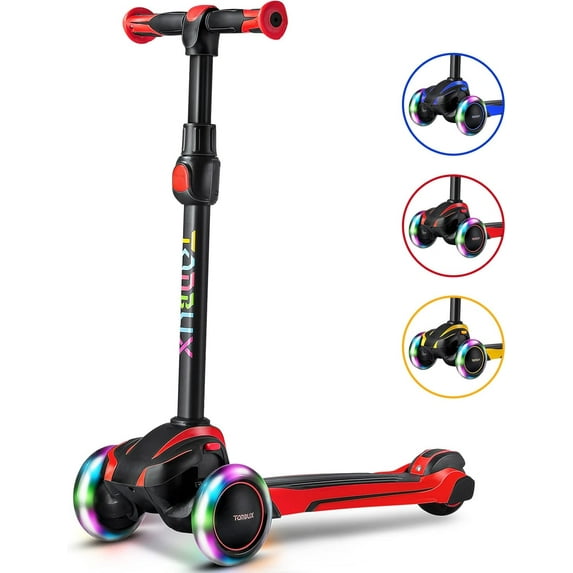 Kids Scooter for Age 3-12, Toddler Scooter with 4 Adjustable Heights, Light Up 3-Wheels Scooter, Shock Absorption Design, Lean to Steer, Balance Training Scooter for Kids