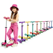 Kids Scooter – Children and Toddler 3 Wheel Kick Scooter – LED Wheel Lights Illuminate when Rolling– Adjustable Handlebar – Indoor and Outdoor Pink - Lifemaster