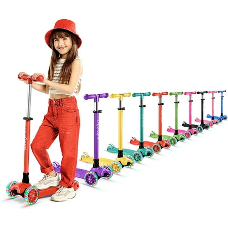 Lifemaster Mini 3-Wheel Kids Scooter with Multi-Color Wheel Lights – 4-Height Adjustable Handlebar, Wide Anti-Slip Deck, Child Safety Certified, Boys & Girls Ages 2+ Supports Up to 110 lbs