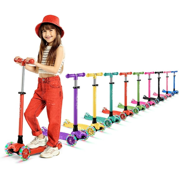 Lifemaster Mini 3-Wheel Kids Scooter with Multi-Color Wheel Lights – 4-Height Adjustable Handlebar, Wide Anti-Slip Deck, Child Safety Certified, Boys & Girls Ages 2  Supports Up to 110 lbs