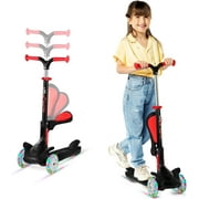 Kids Scooter – Foldable Seat – LED Wheel Lights Illuminate When Rolling – Children and Toddler 3 Wheel Kick Scooter – Adjustable Handlebar – Indoor and Outdoor- Black - by Lifemaster