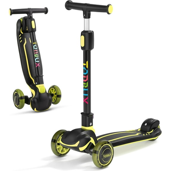 Kids Scooter, Light Up 3 Wheel Kick Scooters for Kids 3-5, Folding Scooters for Kids 8-12 with Adjustable Height -Toddler Scooter Lean-to-Steer & Widen Anti-Slip Deck