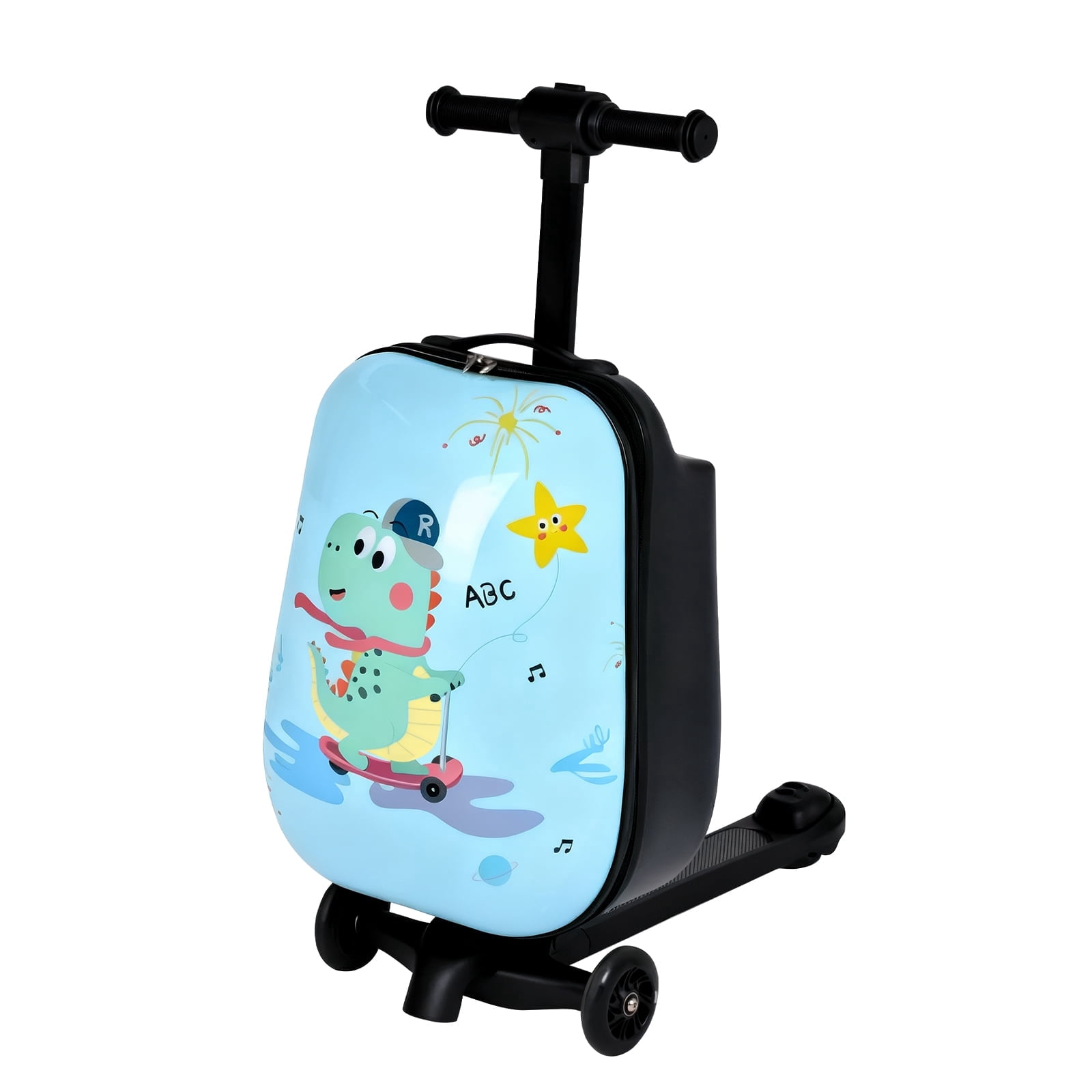 Kids Scooter Suitcase with LED Wheels, Foldable Detachable Ride-On Travel Luggage, Light Blue
