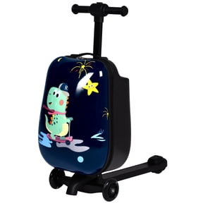 Kids Scooter Suitcase with LED Wheels, Foldable Detachable Ride-On Travel Luggage, Navy Blue