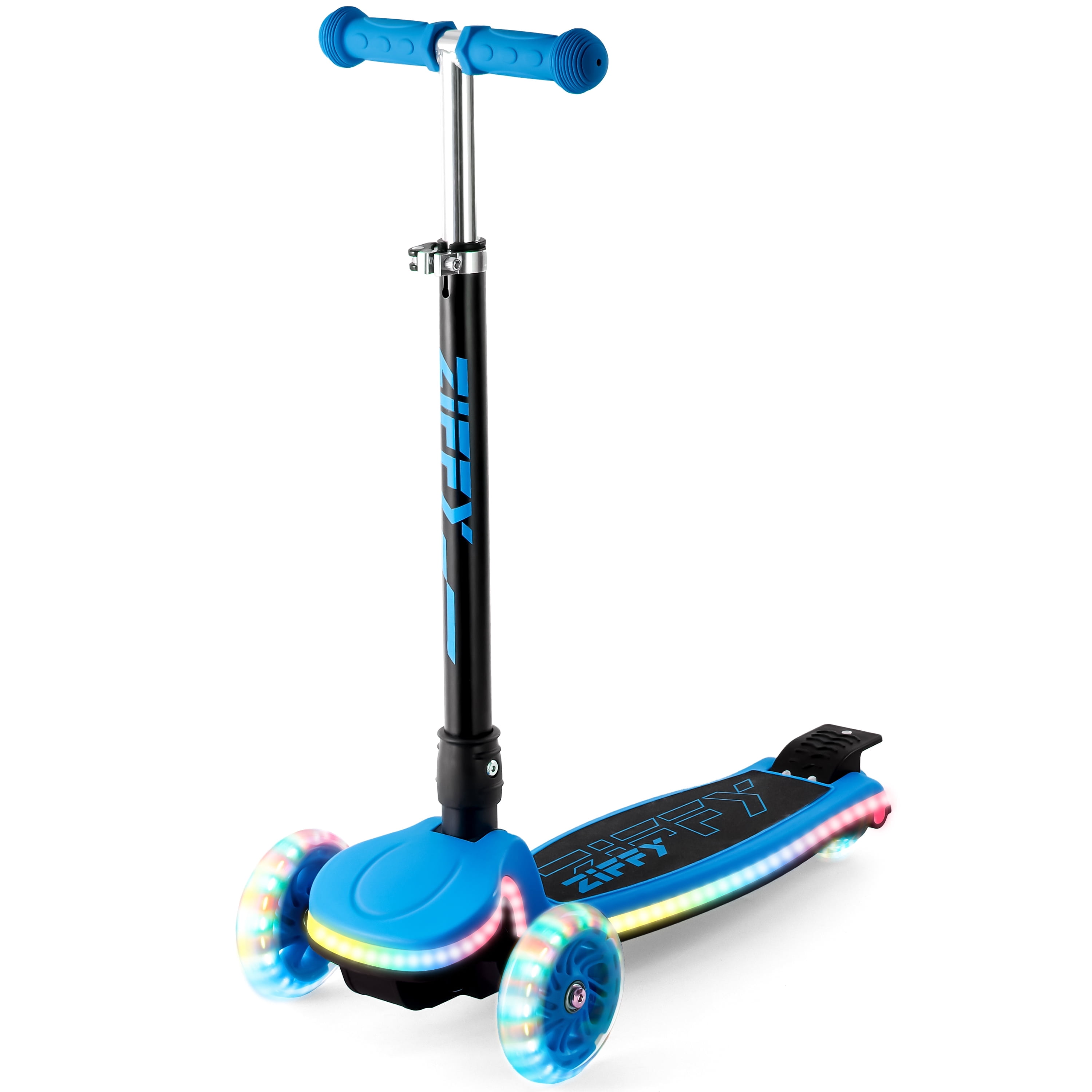ZIFFY 3-Wheel Light-Up Kids Scooter for Kids 3-5,  Stability - Up to 110LBS,  4 Adjustable Height, Anti-Slip Wide Deck Ride with 20 Dynamic LED Lights for Boys and Girls, Blue