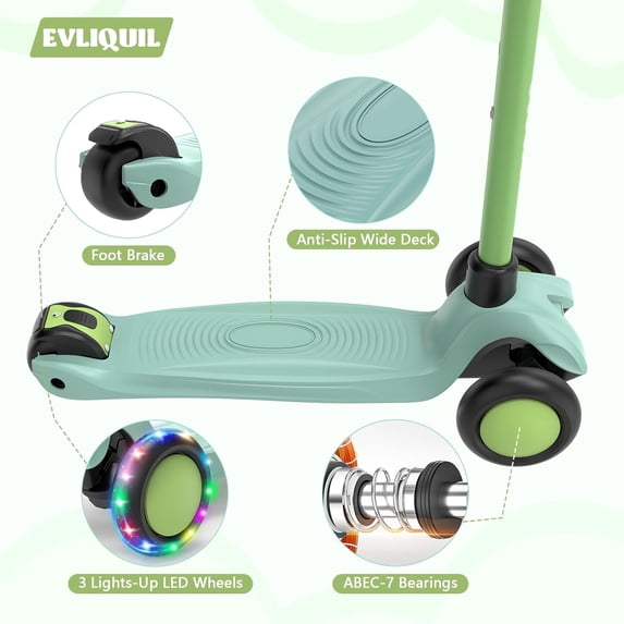 Kids Scooter with LED Lighted Wheels & 3 Adjustable Handlebars for Ages 3-12, to 132 lbs