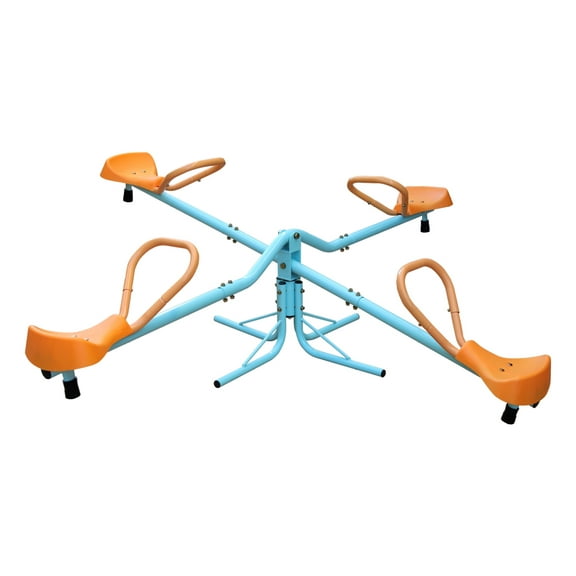 Kids Seesaw, 4-Seat Outdoor Spinning Teeter Totter - Heavy Duty Iron Frame, Swivel Design for Backyard Play, Ages 3-8 Multicolor + Stainless Steel