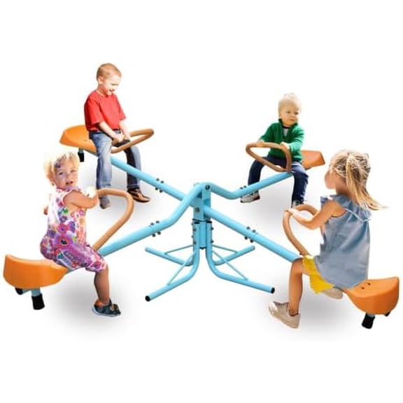 Kids Seesaw, 4 Seats 360 Degree Spinning Seesaw, Rotary Swing Car, Metal Teeter Totter for Playground and Backyard