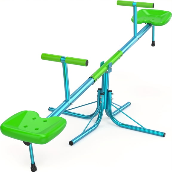 Kids' Seesaw, Outdoor Rotating Swing Family Playground Set, 360 Degree Rotation 2 Seats, Best Gift for Boys And Girls, Blue Green