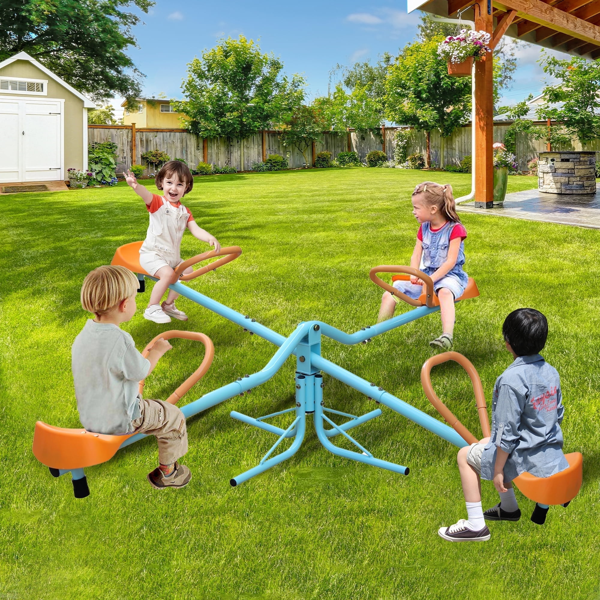 Baby Swing Outsunny 360 Degree Outdoor Kids Spinning Seesaw