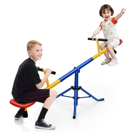 Kids Seesaw Teeter Totter - 2-Person Metal Outdoor Playground Equipment, 360 Rotation, Ages 3-8, Blue