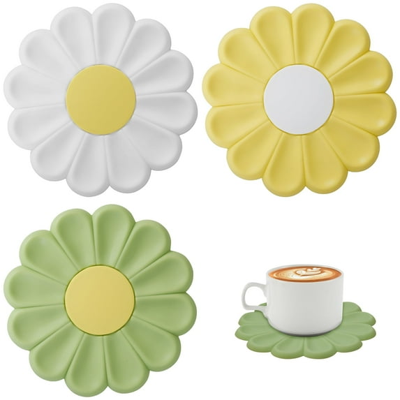 CIVG 3pcs Daisy Trivet for Hot Pots and Pans Silicone Trivet Mat 6.7" Round Pot Holders Heat Resistant Hot Pads Round Potholder Washable Silicone Pot Holders Dishwasher Safe Trivets