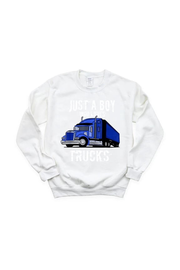 Kids Semi Truck Just A Boy Who Loves Trucks Big Rig Hauler Diesel Driver Sweatshirt, for men & women, up to size 5XL