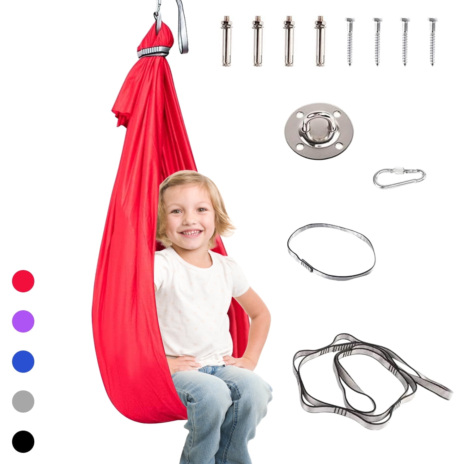 Kids Sensory Swing Swing Hammock with Autism Special Needs Cuddle Snuggle Swings Relaxing Sensory Training Therapy Swing Chair Red