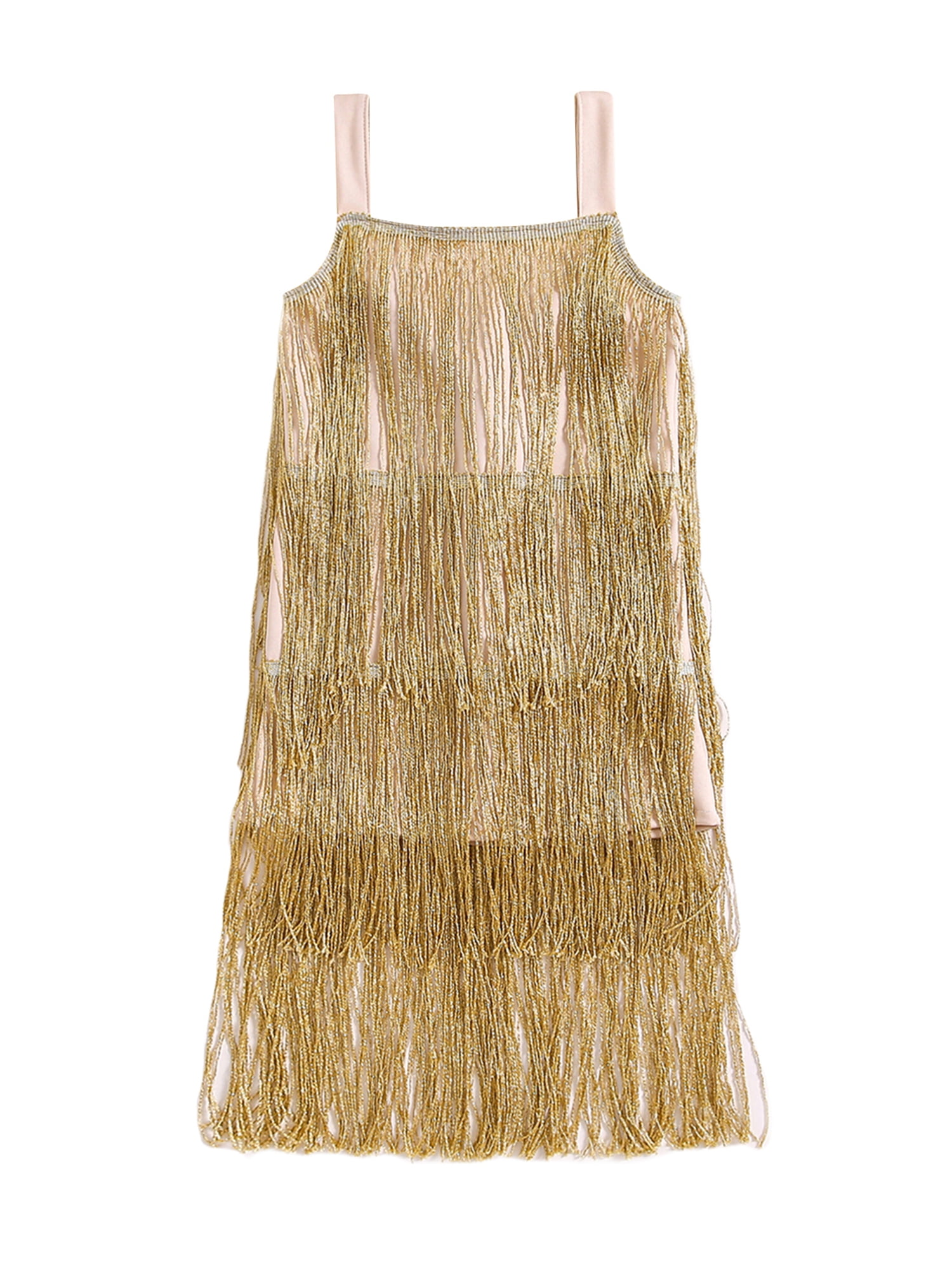 Kids Sequin Fringe Dress Sparkling Tassel Sleeveless Dress Little Girls ...