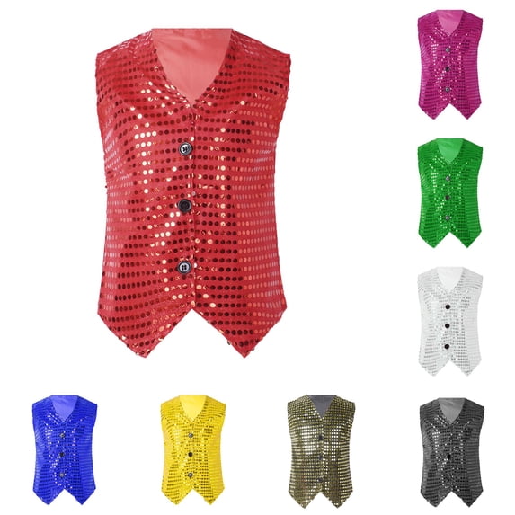 Kids Sequin Glitter Vest Top Sleeveless Party for Boys and Girls