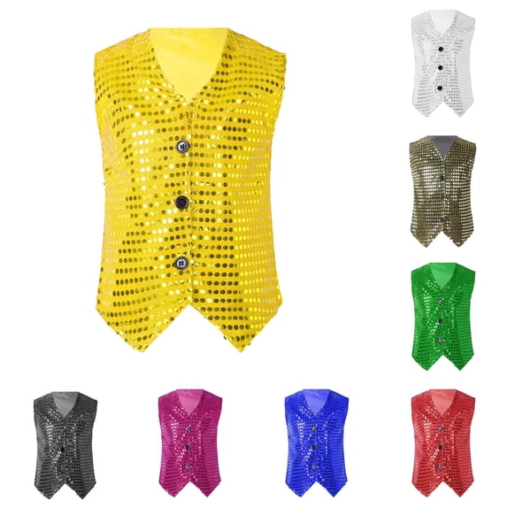 Kids Sequin Glitter Vest Top Sleeveless Party for Boys and Girls