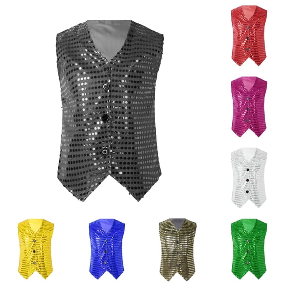 Kids Sequin Glitter Vest Top Sleeveless Party for Boys and Girls