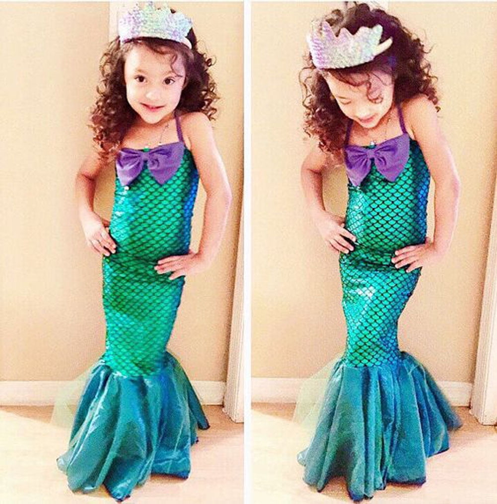 Kids Sequin Little Mermaid Set Girls Princess Fancy Dress Up Party Costume Green 11 12 Years