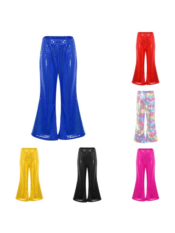 Kids Sequin Party Pants Sparkly Fishtail Trousers for Boys and Girls Carnival