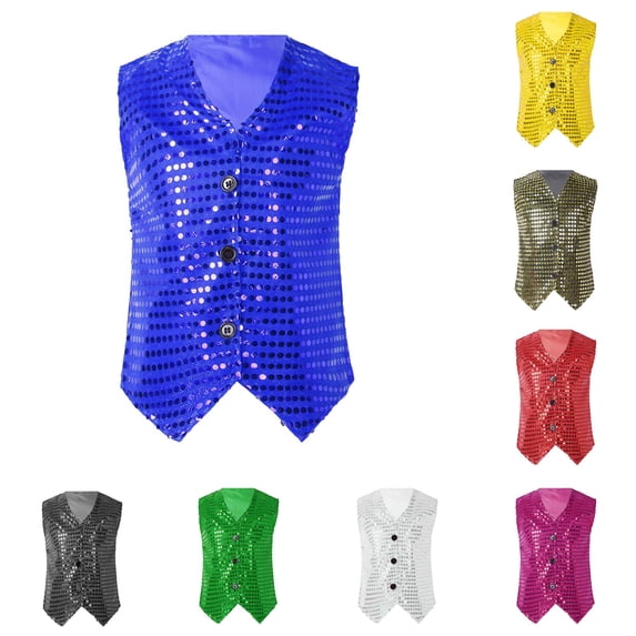 Kids Sequin Party Vest Top - Sparkly Sleeveless Gown Costume for Boys Girls Carnival Performance