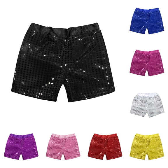 Kids Sequin Shorts Elastic Waist Sparkly Party Shorts for Boys and Girls