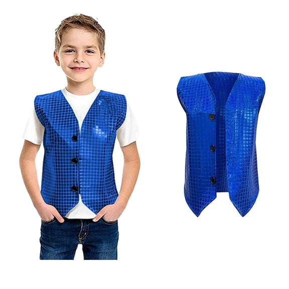 Kids Sequin Vest Kids Boys Sleeveless Blue Vest Sparkly Vest Hip Hop Jazz Dance Party Party Stage Performance Jacket Vest 9-10 Years