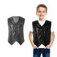thumbnail image 1 of Kids Sequin Vest Sleeveless Shiny Sequins Button Vest Girls Black Vest Party Carnival Gown Outfit Size 6-7 Years, 1 of 5