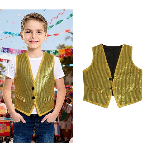 Kids Sequin Vest for Kids Sleeveless Gold Vest Shiny Vest Kids Hip Hop Jazz Dance Party Waistcoat Stage Performance Wear 3-5 Years