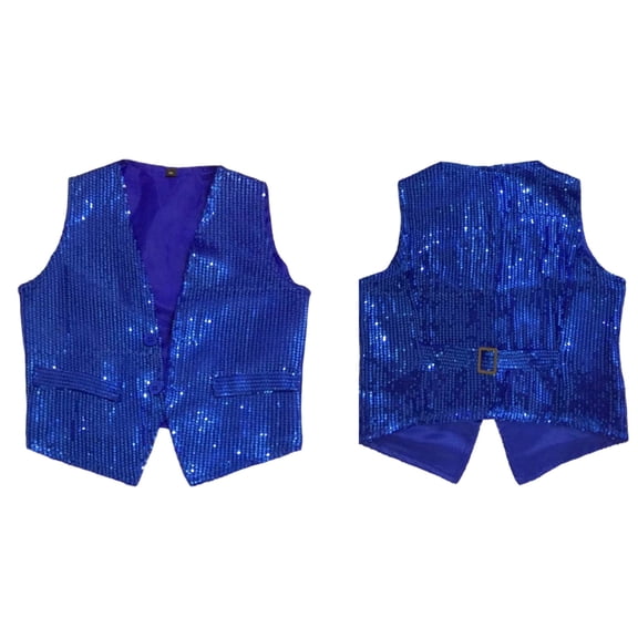 Kids Sequins Vest Sleeveless Blue Vest Sparkly Vest Jazz Hop Disco Party Shirts Outerwear 5-6 Years