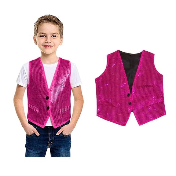 Kids Sequins Vest Sleeveless Hot Pink Vest Sparkly Vest Hip-Hop Dance Shirts Disco Performance Party 3-5 Years