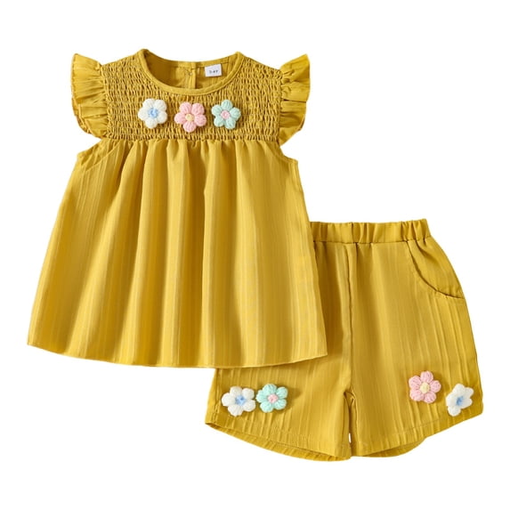 Kids Sets Clothing for Girls Baby Girl Summer Clothes Cute Basic Plain Cotton Linen Ruffle Tops Dress Shorts Outfits Set Shirt Princess Outfit