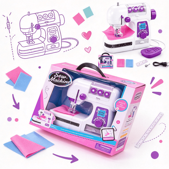 Kids Sewing Machine Toy Kit, 22Pcs Beginner Set with Finger Guard and ...