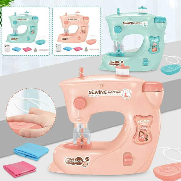 Kids Sewing Machine Toy with Light - Real Simulation DIY Handheld Sewing Kit for Girls Ages 3+, Educational Craft Toy for Beginners, Includes Cloth & Accessories, Improves Hand-Eye Coordination