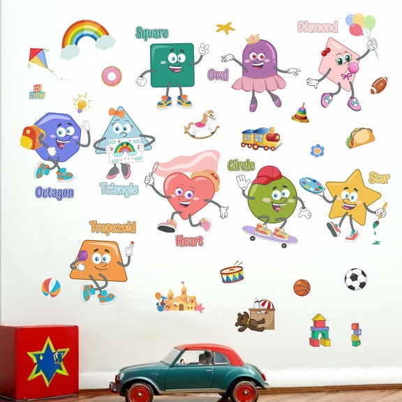 Kids Shapes Educational Wall Decals - Enlighten Learning Geometry Wall Stickers - Baby Boys Girls Nursery Daycare Library Bedroom Playroom Wall Decor