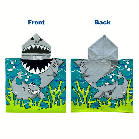 Kids Shark Beach Towel with Hood for Boys Girls Toddlers Children Under Age 6 - Super Absorbent Soft Microfiber Poncho Towel, Multi-use for Bath/Swim/Pool/Shower