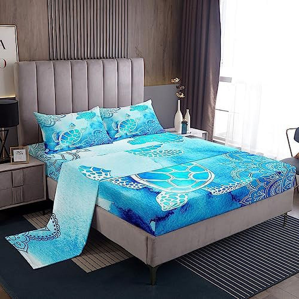 Kids Sheet King Size Ocean Coral Weed Marine Life Bedding Set Girls