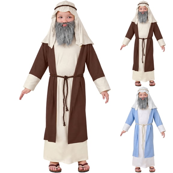 Kids Shepherd Outfit Boys Robe Set Head Wrap Belt Biblical Theme Dress Up Clothing Pageant Outfit
