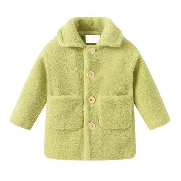 Kids Sherpa Fleece Jacket with Front Pockets and Button Closure Long Sleeve Warm Outerwear for Kids Boys Girls Style #C026 Green 120