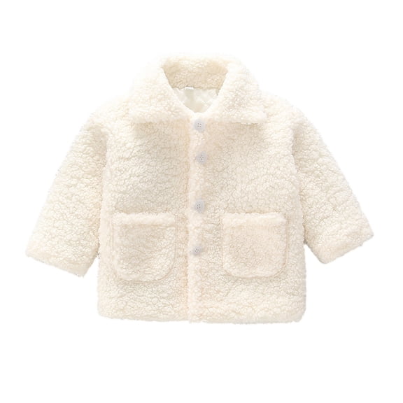 Kids Sherpa Fleece Jacket with Front Pockets and Button Closure Long Sleeve Warm Outerwear for Kids Boys Girls Style #D021 Beige 140