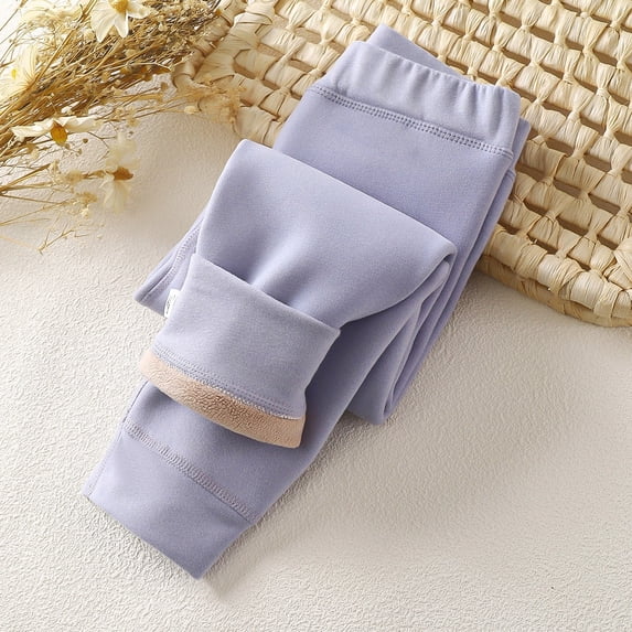 Kids Sherpa Fleece Pants, Thermal Insulated Winter Leggings with Wide Elastic Waistband, Boys & Girls Warm Jogging Bottoms for Autumn and Spring Everyday Wear Purple