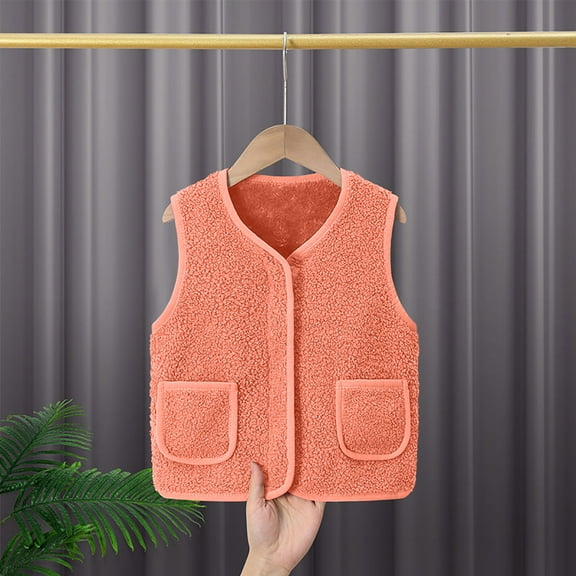 Kids Sherpa Fleece Vest Lightweight Sleeveless Vest Waistcoat Outerwear with Pocket Cardigans for Juniors Winter