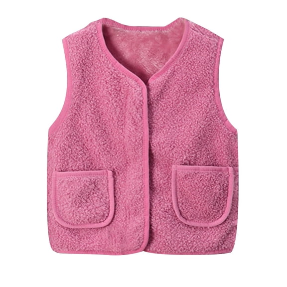 Kids Sherpa Fleece Vest Toddler Boys Girls Sleeveless Zip Up Fuzzy Jacket Baby Fall Winter Warm Puffy Faux Fur Coat Tops Pink 110